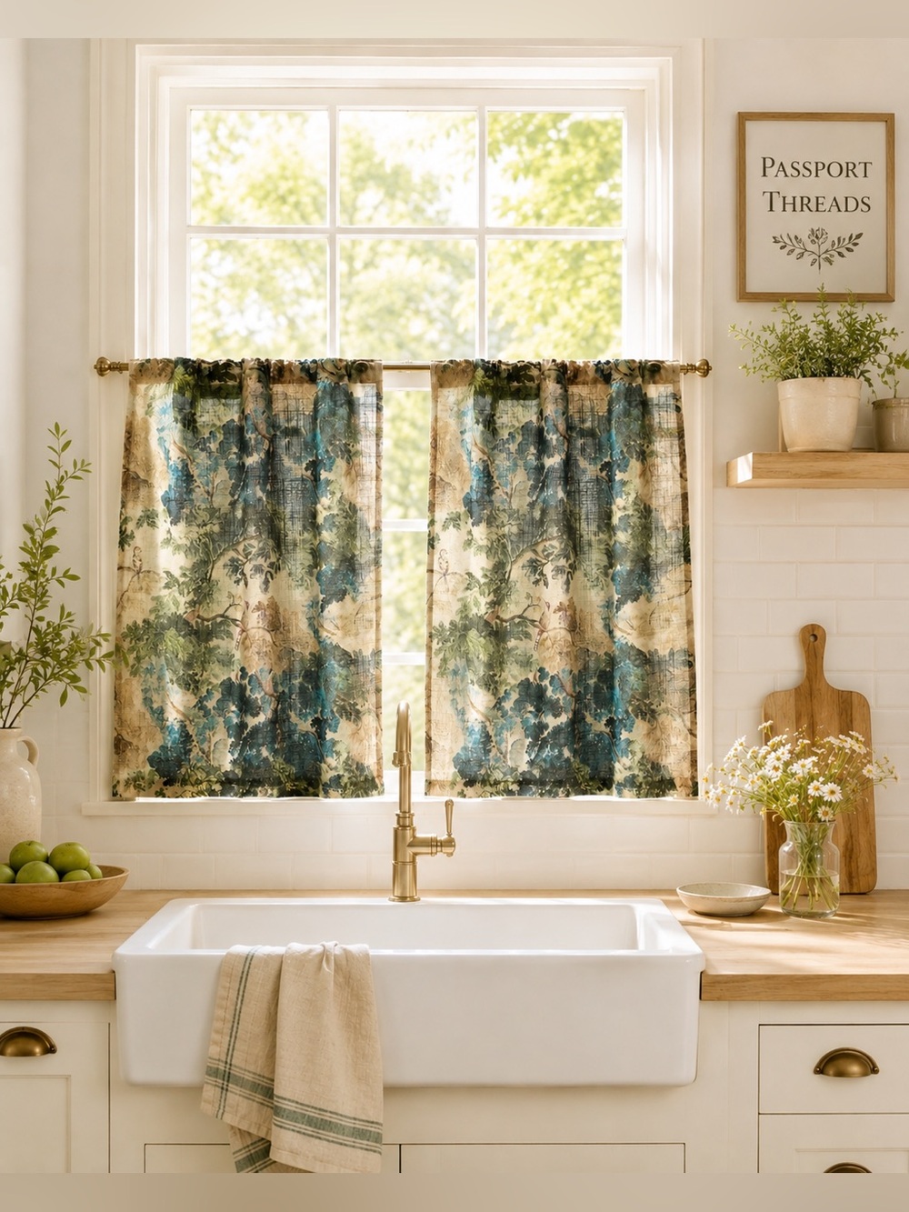 Anthropologie Judarn Printed Cotton Café Curtains 1 pair NEW